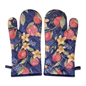 Sautron Pomegranate Cotton Oven Mitt Pair Set, Navy by j.elliot HOME, a Linen for sale on Style Sourcebook