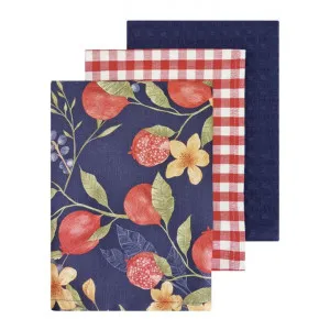 Sautron Pomegranate 3 Piece Cotton Tea Towel Set, Navy by j.elliot HOME, a Table Cloths & Runners for sale on Style Sourcebook