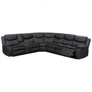 Leonay Leather Look Fabric Modular Corner Sofa with Electric Recliners, 6 Seater, Black by Brighton Home, a Sofas for sale on Style Sourcebook