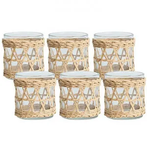 Lune Boathouse 6 Piece Rattan & Glass Votive Set, Medium by Canvas Sasson, a Home Fragrances for sale on Style Sourcebook