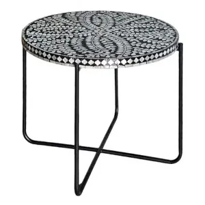 Monochrome Elegance Mother Of Pearl Inlaid Top Round Side Table by Philbee Interiors, a Side Table for sale on Style Sourcebook