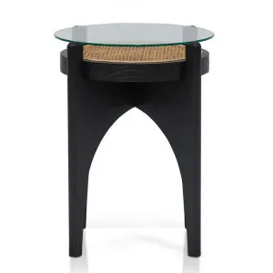 Leonay Wood & Rattan Round Side Table with Glass Top, Black by Conception Living, a Side Table for sale on Style Sourcebook