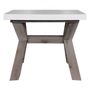 Paxton Concrete & Acacia Timber Trestle Lamp Table, White Top by Dodicci, a Side Table for sale on Style Sourcebook