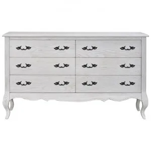 Rocad Oak Timber French 6 Drawer Dresser, Distressed Antique White by Dodicci, a Dressers & Chests of Drawers for sale on Style Sourcebook