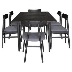 Vizcaya Oak Timber 7 Piece Dining Table Set, 180cm, with Fabric Seat Chairs by Dodicci, a Dining Sets for sale on Style Sourcebook