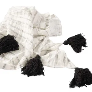 Alec Linen Throw - Off White w' Slate Stripe by Eadie Lifestyle, a Throws for sale on Style Sourcebook