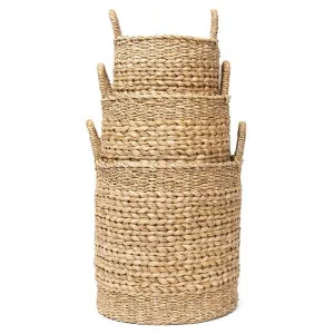 Marbella 3 Piece Seagrass & Water Hyacinth Round Basket Set by Wicka, a Baskets & Boxes for sale on Style Sourcebook