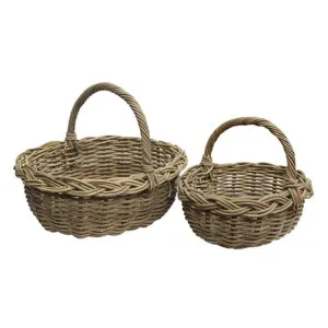 Grove 2 Piece Rattan Oval Harvest Basket Set by French Country Collection, a Baskets & Boxes for sale on Style Sourcebook