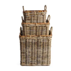 Nobu Rattan Square Basket, 3 Piece Set by Wicka, a Baskets & Boxes for sale on Style Sourcebook