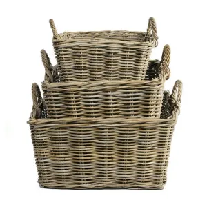 Chatsworth Rattan Square Low Basket, 3 Piece Set by Wicka, a Baskets & Boxes for sale on Style Sourcebook