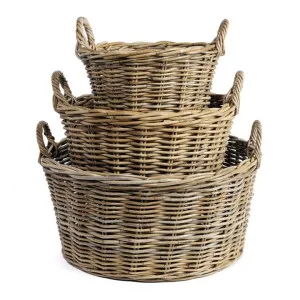 Highgate Rattan Round Low Basket, 3 Piece Set by Wicka, a Baskets & Boxes for sale on Style Sourcebook