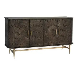 Mida Chevron Mango Wood 4 Door Sideboard, 155cm, Aged Black by French Country Collection, a Sideboards, Buffets & Trolleys for sale on Style Sourcebook