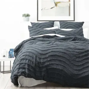 Cloud Linen Wave Cotton Chenille Slate Blue Vintage Washed Quilt Cover Set by null, a Quilt Covers for sale on Style Sourcebook