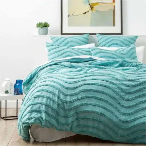 Cloud Linen Wave Cotton Chenille Aqua Vintage Washed Quilt Cover Set by null, a Quilt Covers for sale on Style Sourcebook