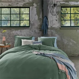 Bedding House Organic Cotton Basic Green Quilt Cover Set by null, a Quilt Covers for sale on Style Sourcebook