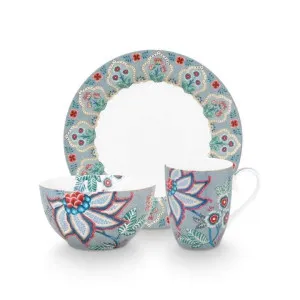 PIP Studio Flower Festival Light Blue Breakfast Set of 3 by null, a Plates for sale on Style Sourcebook