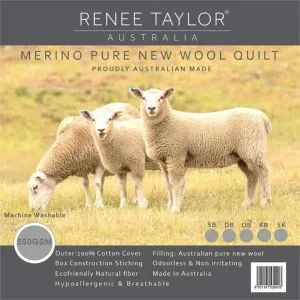 Renee Taylor Australian Pure Merino Wool 550gsm Quilt by null, a Quilts & Bedspreads for sale on Style Sourcebook