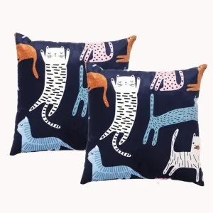 Renee Taylor Poly Velvet Printed Misty Cat 50x50cm Twin Pack Filled Cushion by null, a Cushions, Decorative Pillows for sale on Style Sourcebook