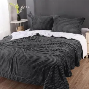 Home Fashion Stripe Flannel Sherpa Charcoal Comforter Set by null, a Quilt Covers for sale on Style Sourcebook