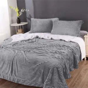 Home Fashion Stripe Flannel Sherpa Silver Comforter Set by null, a Quilt Covers for sale on Style Sourcebook