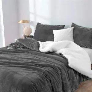 Softouch 2 in 1 Microplush Soft Teddy Sherpa Charcoal Quilt Cover Set by null, a Quilt Covers for sale on Style Sourcebook