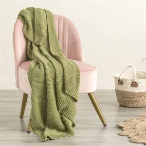 Renee Taylor Moss Seed Stitch Cotton Knitted Sage Throw by null, a Throws for sale on Style Sourcebook