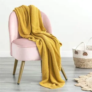 Renee Taylor Moss Seed Stitch Cotton Knitted Mustard Throw by null, a Throws for sale on Style Sourcebook