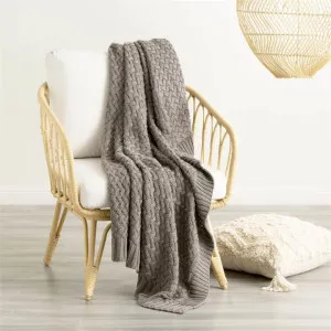 Renee Taylor Lenni Cotton Knitted Charcoal Throw by null, a Throws for sale on Style Sourcebook