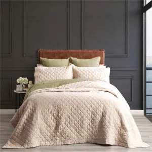 Renee Taylor Cavallo Stone Washed French Linen Quilted Natural Coverlet Set by null, a Quilt Covers for sale on Style Sourcebook