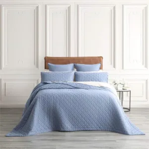 Renee Taylor Cavallo Stone Washed French Linen Quilted Denim Coverlet Set by null, a Quilt Covers for sale on Style Sourcebook