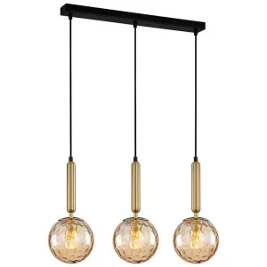 Trattino Glass & Iron Bar Pendant Light, 3 Light, Brass / Amber by CLA Ligthing, a Pendant Lighting for sale on Style Sourcebook