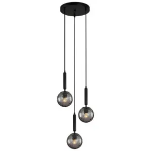 Trattino Glass & Iron Cluster Pendant Light, 3 Light, Black / Smoke by CLA Ligthing, a Pendant Lighting for sale on Style Sourcebook