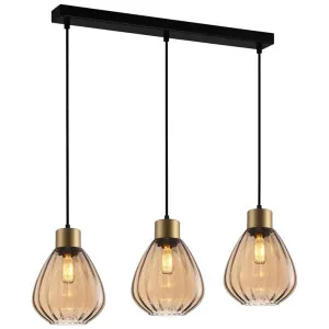 Tulip Ribbed Glass Bar Pendant Light, 3 Light, Brass / Amber by CLA Ligthing, a Pendant Lighting for sale on Style Sourcebook