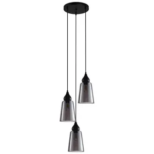 Jerez Glass & Iron Cluster Pendant Light, 3 Light, Black / Smoke by CLA Ligthing, a Pendant Lighting for sale on Style Sourcebook