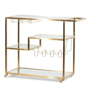 Arden Glass Bar Cart - Brushed Gold Base by Interior Secrets - AfterPay Available by Interior Secrets, a Sideboards, Buffets & Trolleys for sale on Style Sourcebook
