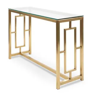 Ex Display - Kater Glass Console table - Brushed Gold Base by Interior Secrets - AfterPay Available by Interior Secrets, a Console Table for sale on Style Sourcebook