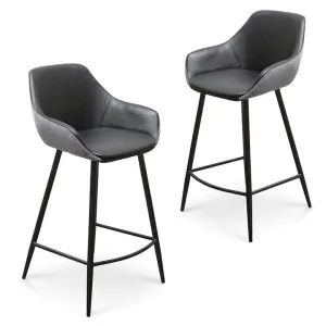 Ex Display - Cody PU Leather 68cm Bar Stool - Antique Black - Charcoal Velvet by Interior Secrets - AfterPay Available by Interior Secrets, a Bar Stools for sale on Style Sourcebook