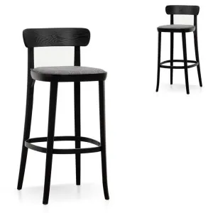 Set of 2 - Josue 65cm Fabric Bar Stool - Black with Pepper Grey Seat by Interior Secrets - AfterPay Available by Interior Secrets, a Bar Stools for sale on Style Sourcebook