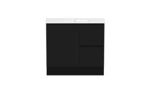 Ascot Floor Or Wall Mount Slim Vanity 900mm 2 Draw Rh 1 Door In Black By Raymor by Raymor, a Vanities for sale on Style Sourcebook