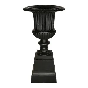 Venetian Cast Iron Fluted Garden Urn & Pedestal Set, Black by CHL Enterprises, a Baskets, Pots & Window Boxes for sale on Style Sourcebook