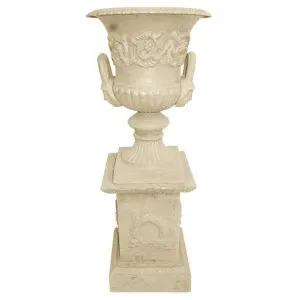 Dorchester Cast Iron Garden Urn & Pedestal Set, Small, Antique White by CHL Enterprises, a Baskets, Pots & Window Boxes for sale on Style Sourcebook