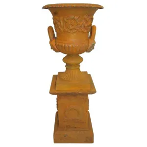 Dorchester Cast Iron Garden Urn & Pedestal Set, Small, Rust by CHL Enterprises, a Baskets, Pots & Window Boxes for sale on Style Sourcebook