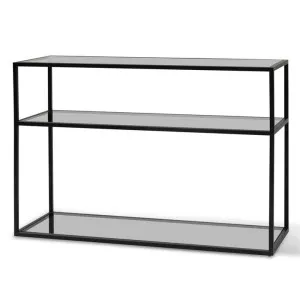 Ex Display - Noel 1.2m Grey Glass Console Table - Black Base by Interior Secrets - AfterPay Available by Interior Secrets, a Console Table for sale on Style Sourcebook