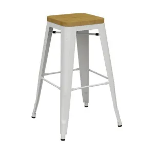 Durafurn Riviera Commercial Grade Steel Indoor / Alfresco Bar Stool with Timber Seat, White / Natural by Durafurn, a Bar Stools for sale on Style Sourcebook
