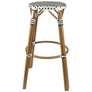 Durafurn Eiffel Commercial Grade Indoor / Outdoor Round Bistro Bar Stool, Black White Check / Natural by Durafurn, a Bar Stools for sale on Style Sourcebook
