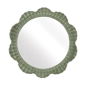 Belle Rattan Frame Scallop Round Wall Mirror, 80cm, Sage by Florabelle, a Mirrors for sale on Style Sourcebook