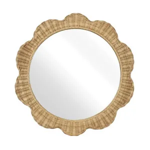 Belle Rattan Frame Scallop Round Wall Mirror, 80cm, Natural by Florabelle, a Mirrors for sale on Style Sourcebook