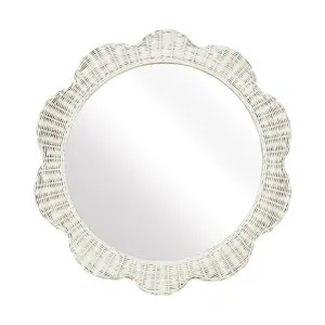 Belle Rattan Frame Scallop Round Wall Mirror, 80cm, White by Florabelle, a Mirrors for sale on Style Sourcebook