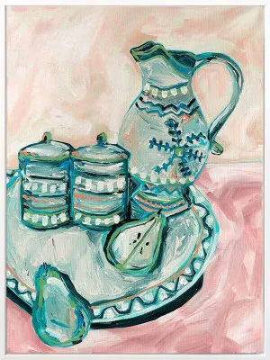 Still Life Tea Party Teal Canvas Art Print by Urban Road, a Prints for sale on Style Sourcebook