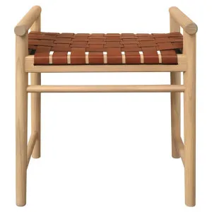 Elliot Woven Leather & Mindi Wood Bench Stool, Tan / Natural by Centrum Furniture, a Bar Stools for sale on Style Sourcebook